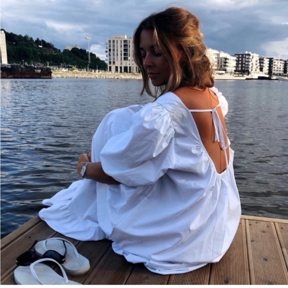 H&M Poplin puff sleeve midi dress